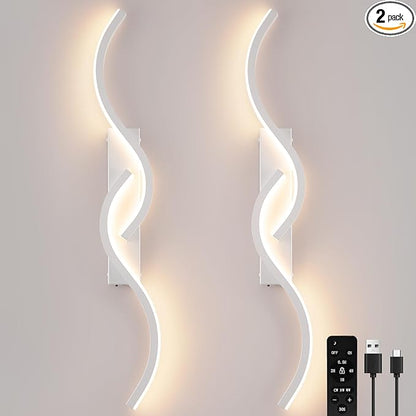 Modern Battery Operated Wall Sconces, Rechargeable Wall Sconces, 3000K-6500K LED Wireless Wall Light, Modern Wall Lamp not Hardwired for Living Room Bedroom Hallway (White)