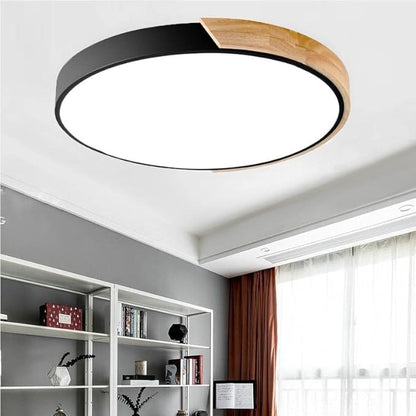 LED Ceiling Light Fixture,20 Inch Modern Wood Recessed Ceiling Lights,3000K-6000K Dimmable Light,Black 36W Close to Ceiling Lighting Flush Mount Living Room Bedroom Ceiling Lamp