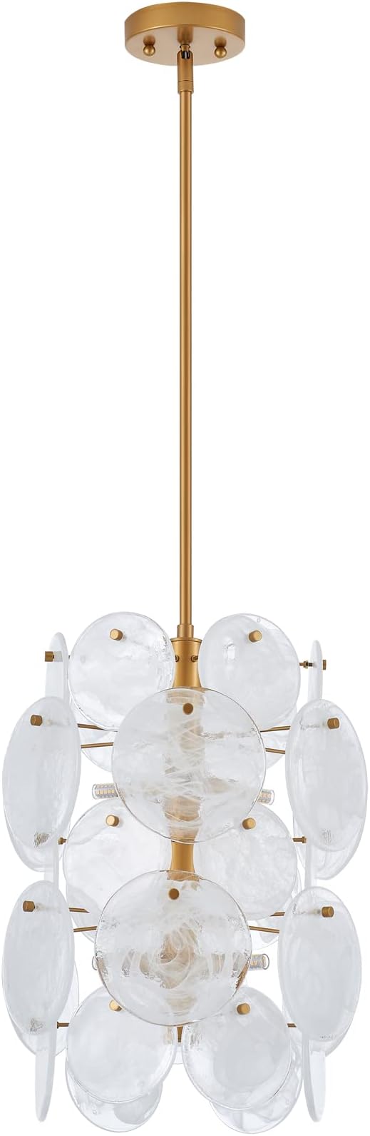 Modern Glass Chandelier for Dining Room, Gold Entryway Chandelier, 6-Light Unique Pendant Light Fixture for Bedroom Hallway Stairway Kitchen