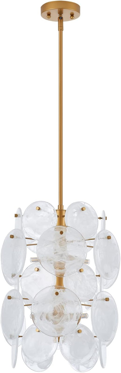 Modern Glass Chandelier for Dining Room, Gold Entryway Chandelier, 6-Light Unique Pendant Light Fixture for Bedroom Hallway Stairway Kitchen