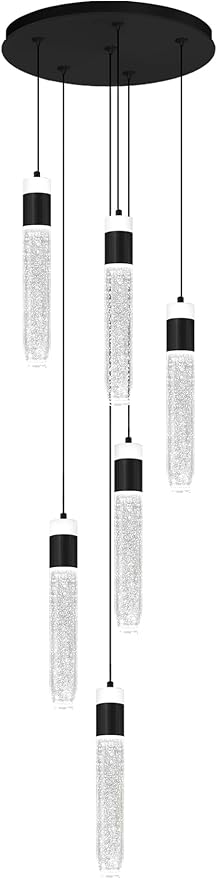 6-Lights Modern Crystal Column Chandelier for Living Room Foyer Long Crytsal Chandeliers Pendant Lighting Flush Mount Hanging Light Fixture for Living Room Foyer Entryway