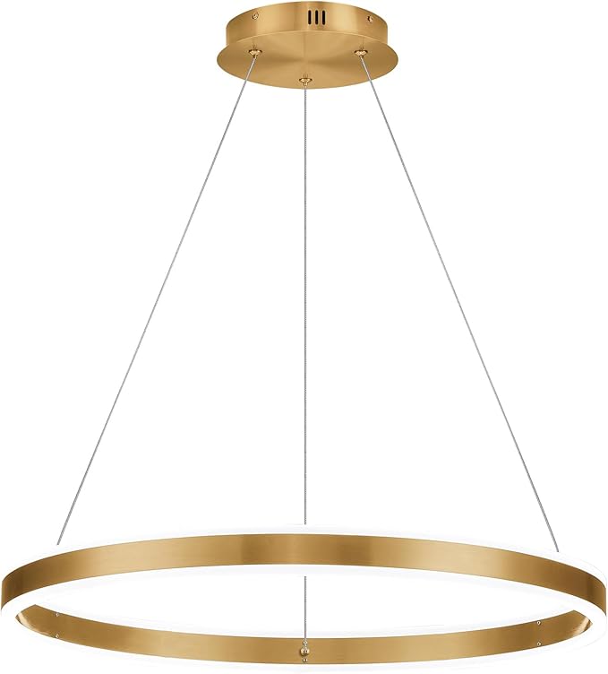 Gold LED Chandelier 23.6" Ring Chandelier for Dining Room Living Room 40W Remote Control Dimmable 1-Ring Ceiling Pendant Lighting Fixtures Office
