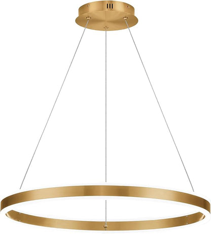 Gold LED Chandelier 23.6" Ring Chandelier for Dining Room Living Room 40W Remote Control Dimmable 1-Ring Ceiling Pendant Lighting Fixtures Office