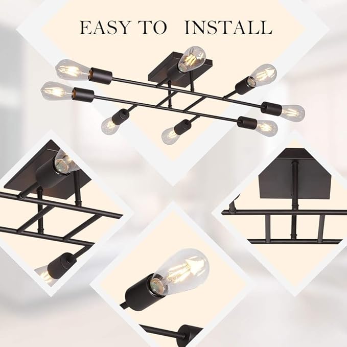 8 Lights Sputnik Chandelier Oil Rubbed Bronze Vintage Kitchen Ceiling Lights Mid Century Semi Flush Mount Lighting Fixture for Dining Room Living Room Bathroom Entrance