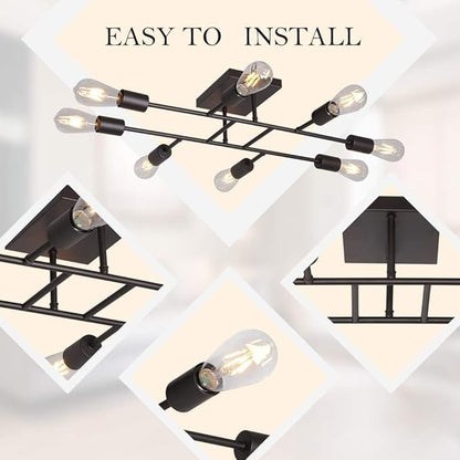 8 Lights Sputnik Chandelier Oil Rubbed Bronze Vintage Kitchen Ceiling Lights Mid Century Semi Flush Mount Lighting Fixture for Dining Room Living Room Bathroom Entrance