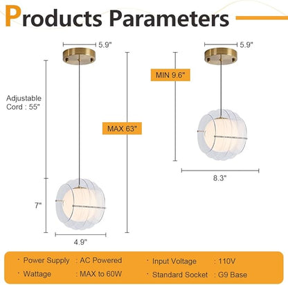 Modern Pendant Light Globe Pendant Lights Kitchen Island Contemporary Hanging Lighting Fixture for Dining RoomEntryway, Bedroom, Adjustable Height