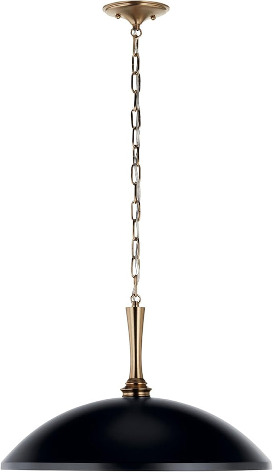 Kichler Delarosa 1-Light Pendant Light Fixture, Updated Traditional Hanging Light with Black Shade and Champagne Bronze Hardware for Kitchen Island, Dining Room, Hallway (12.75" x 20.25"), 52638BK
