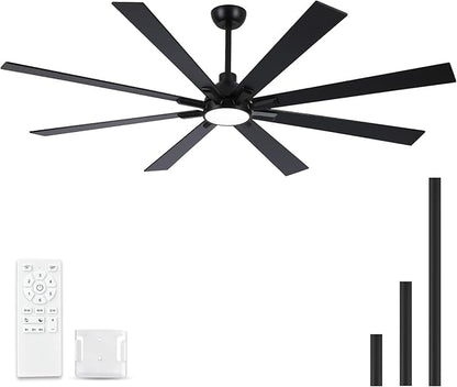 72 Inch Ceiling Fans with Lights and Remote, Black Large Ceiling Fan for Bedroom Living Room Indoor/Outdoor, Quiet 6 Speed Reversible DC Motor, 3CCT, Downrod, Dual Color 8 Blades, ETL Listed