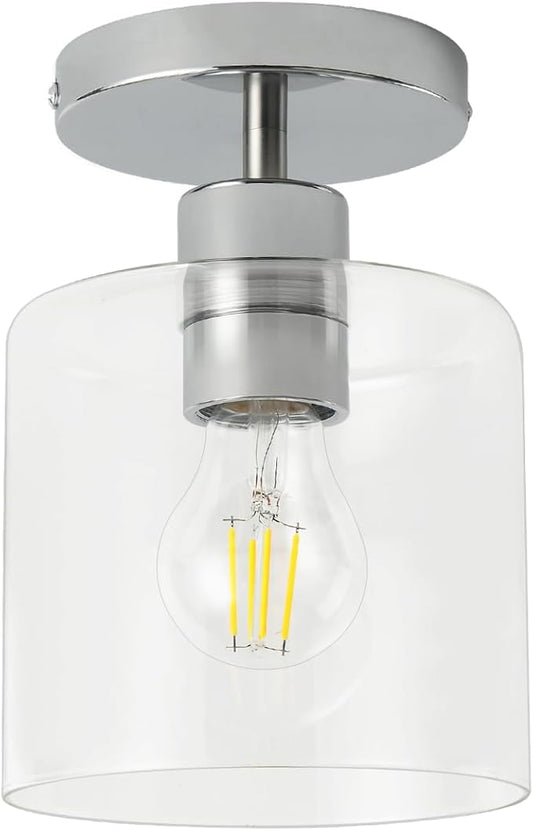 Chrome Semi Flush Mount Ceiling Light,Modern Farmhouse Ceiling Light Fixture for Closet Entryway,Hallway Light Fixture 5.9in Clear Glass Shade 1 Pack