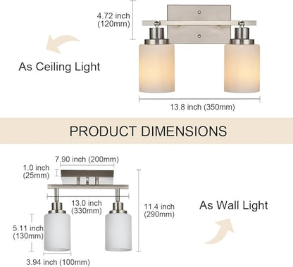 TODOLUZ 2-Light Track Light Fixtures Wall Sconce Lighting, Brushed Nickel Spotlight for Kitchen Living Room Dining Room Hallway, E26 Bulb Base
