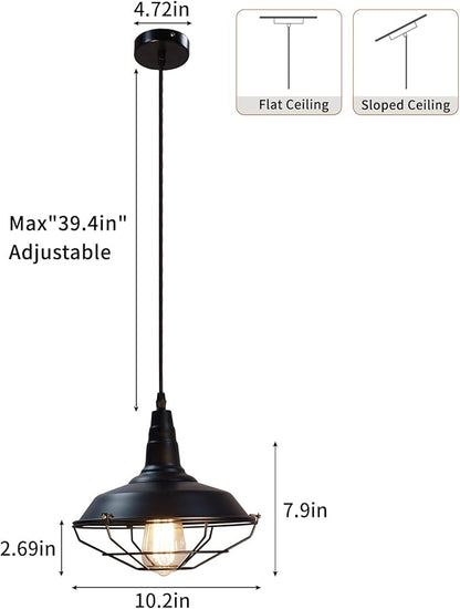 Black Pendant Light 10.5 inches 3 Packs, Farmhouse Pendant Light, Industrial Pendant Lighting, Kitchen Pendant Lights, Pendant Lights Kitchen Island for Dinning Room Entryway Barn