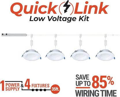HALO 4 inch Quicklink Canless LED Downlight Selectable 2700K, 3000K, 3500K, 4000K, 5000K CCT – White (4 pack)