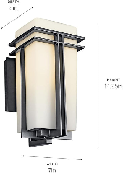 Kichler Tremillo 14.25" Outdoor Wall Lightin Black, 1-Light Exterior Wall Sconce Porch Light with Satin Etched Cased Opal Glass, (14.25" H x 7" W), 49201BK