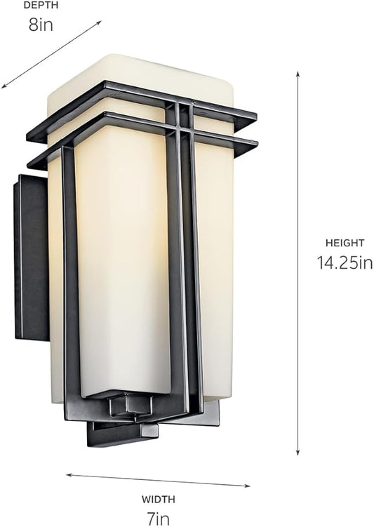 Kichler Tremillo 17.25" Outdoor Wall Lightin Black, 1-Light Exterior Wall Sconce Porch Light with Satin Etched Cased Opal Glass, (17.25" H x 8.5" W), 49202BK