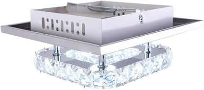Modern Crystal Chandelier 7.9 Inches Led Ceiling Light Mini Square Flush Mount Ceiling Light for Bedrooms Dinning Rooms Hallway(Cool White,15W)