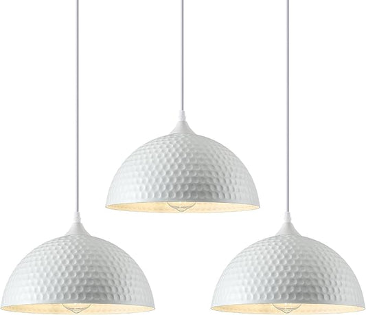White Pendant Lights Kitchen Island 3 Pack, 12 Inch Hammered Dome Pendant Light, Farmhouse Kitchen Pendant Lights, Industrial Hammered Pendant Light for Kitchen, Dining Room, Barn