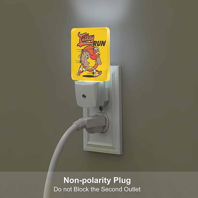 LED Night Light Plug into Wall with Dusk to Dawn Light Sensor White Energy Efficient Funky Turkey Run Nightlight for Bedroom Bathroom Hallway Living Room Kitchen