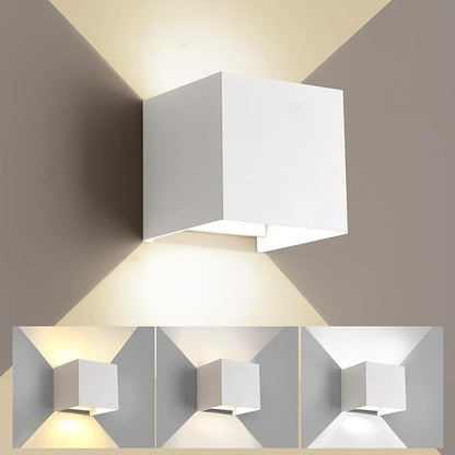 Modern Outdoor Wall Lights, ETL Listed 15W Square LED Exterior Wall Sconce, 3 Color Temperature Selectable, Adjustable Up and Down Lighting Fixtures, IP65 Waterproof Aluminum Porch Light
