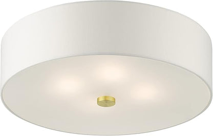 Livex Lighting 51055-12 Meridian Collection 4-Light Semi Flush Mount Ceiling Light with Off-White Hardback Fabric Shade, Satin Brass