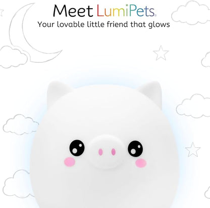 Lumipets Remote Control Silicone Night Light for Kids - Pig Design with 9 Soft Colors & Sleep Timer - Rechargeable, Battery-Operated Lamp for Bedroom | Baby Nursery, Toddler, Girls, Boys