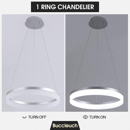 Buccleuch Modern LED Chandelier - Dimmable 19.7" Silver Round Pendant Light, Height Adjustable UL-Certified Ceiling Light for Dining Room, Kitchen Island, Living Room, Bedroom, Foyer, 6500K