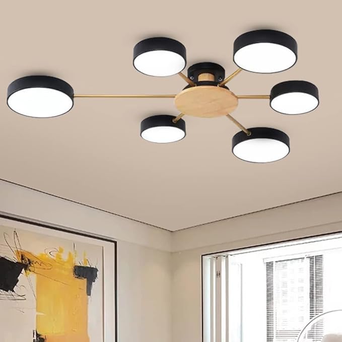 6-Lights LED Ceiling Lighting 41 Inch Modern Ceiling Lights Flush Mount Recessed Lighting Ceiling Light 48W Dimmable Living Room Bedroom Kitchen, 3000K-6000K Black
