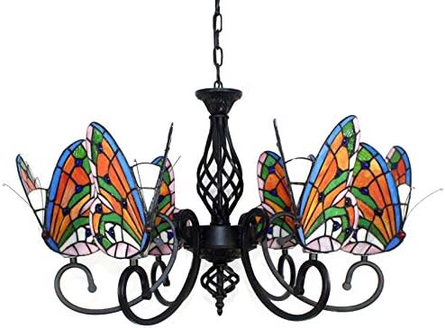 Pendant Lighting LED Chandelier Light Antique Tiffany Style Stained Glass with Butterfly Shaped Lamp Shade Hanging Light for Dining Living Cafe Room Restaurant - TYP A-Butterfly -6 Lights