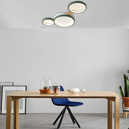 3-Lights LED Ceiling Light Fixture,22 Inch Modern Ceiling Lights Flush Mount Wooden 20W Dimmable Chandelier for Living Room Bedroom Kitchen,3000K/4000K/6000K Temperatures Selectable Green