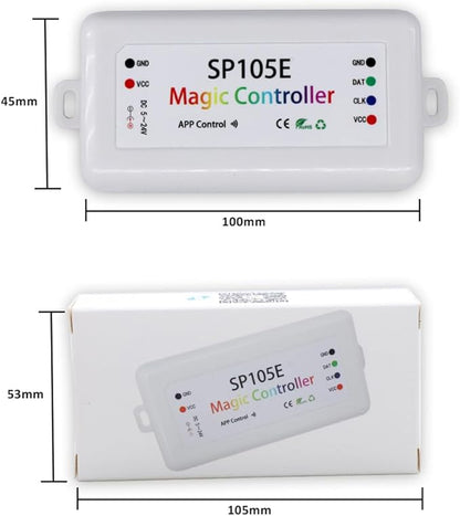 2-Pack SP105E LED Controller, Ws2812b Led Bluetooth Controller for Ws2811 SK6812 APA102 Smart IC Lights, DC5-24V Addressable LED Pixel Controller with 100+ Effects