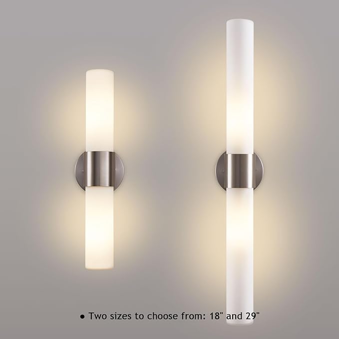 18" Modern Wall Sconce with Frosted Glass Shades, for Bathroom Mirror Bedroom Living Room Hallway, Brushed Nickel Finish