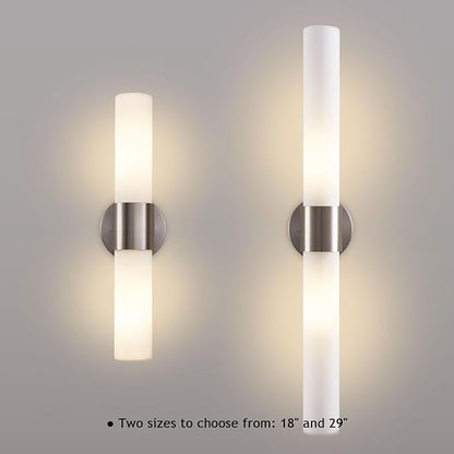 18" Modern Wall Sconce with Frosted Glass Shades, for Bathroom Mirror Bedroom Living Room Hallway, Brushed Nickel Finish