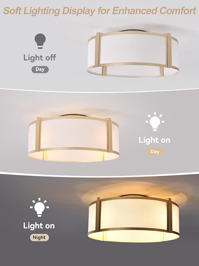 zheshirui Gold Caged Ceiling Fan with Light, 20" Flush Mount Boho Ceiling Fans with Lights Remote Control, Fabric Bladeless Caged with 6 Speeds for Bedroom, Nursery, Living Room