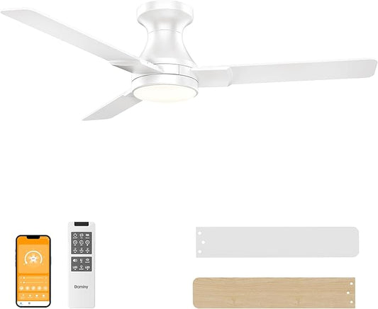 DAMINY 42 inch Ceiling Fans with Lights,3 Blades,6CCT, Low Profile Ceiling Fan with Light and Remote Control,Ceiling Fan for Bedroom, Kitchen,Indoor/Outdoor Use,Flush Mount-White