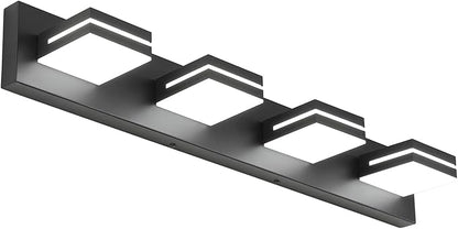 SineRise LED Modern Bathroom Vanity Light Fixtures (4-Light, 30-Inch, Dimmable), Matte Black Modern Acrylic Bathroom Wall Lighting Fixtures Over Mirror (Cool White 6000K)