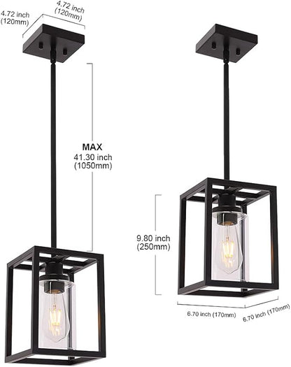 MELUCEE 1-Light Black Pendant Lights Industrial Farmhouse Chandeliers Mini Island Light Fixtures Ceiling Hanging with Clear Glass Shade for Dining Room Entryway Hallway Restaurants