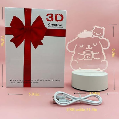 3 Color Change Cartoon Night Light, 3D Kawaii LED Desk Lamp, Acrylic Sleep Night Lamp As Best Gifts for Women Teens Boys Girls (Purin)