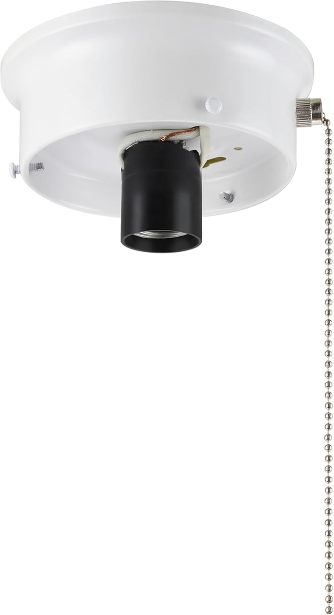 Aspen Creative 22104-03-1, Flush Mount Ceiling Fixture Shade Holder Kit with On/Off Pull Chain Switch in Matte White Finish 4-1/2" Fitter, 5" Diameter x 1-3/4" Height