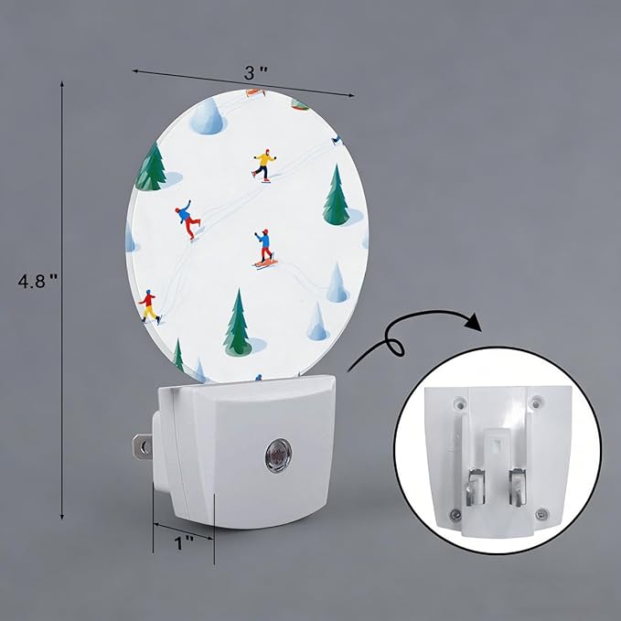 Ski Figures Winter Snow Plug in Night Light Auto Light Round Lamps Energy Saving Gift for Women Men Friends