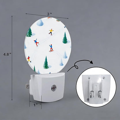 Ski Figures Winter Snow Plug in Night Light Auto Light Round Lamps Energy Saving Gift for Women Men Friends