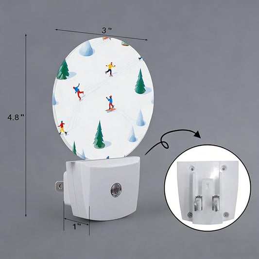 Ski Figures Winter Snow Plug in Night Light Auto Light Round Lamps Energy Saving Gift for Women Men Friends