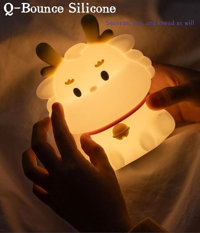 Little Dragon Kids Night Light, Cute Animal Soft Silicone LED Color Changing Lamp，Rechargeable Nursery Bedside Bedroom Table Decor, Best Birthday Christmas Gift for Kid Girl Boy