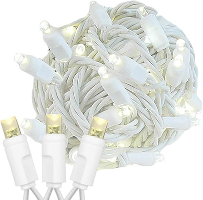 Novelty Lights 11ft Christmas String Lights, 50 Warm White LED Bulbs on White Wire, 2.5" Spacing, Connectable Indoor Outdoor Commercial Grade Lighting for Holidays Patio Weddings