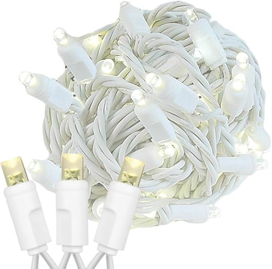 Novelty Lights 11ft Christmas String Lights, 50 Warm White LED Bulbs on White Wire, 2.5" Spacing, Connectable Indoor Outdoor Commercial Grade Lighting for Holidays Patio Weddings