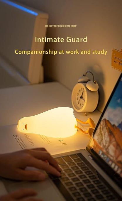 Lying Flat Duck Night Light with Timer, 3-Level Dimmable USB Rechargeable Bedside Lamp, Soothing Nursery Decor Gift for Kids, Boys, Girls, Teens