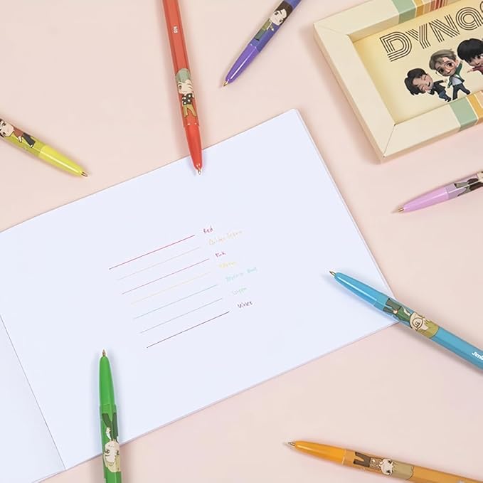 TinyTAN BTS Merchandise Official Licensed Kpop Merch Character Ballpoint Pen, 0.5mm, (1 Pack of 7 Pens) (Dynamite Ver.)