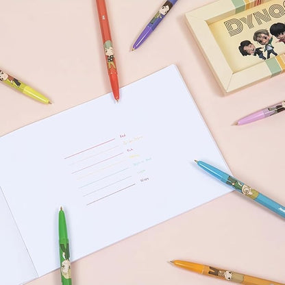 TinyTAN BTS Merchandise Official Licensed Kpop Merch Character Ballpoint Pen, 0.5mm, (1 Pack of 7 Pens) (Dynamite Ver.)