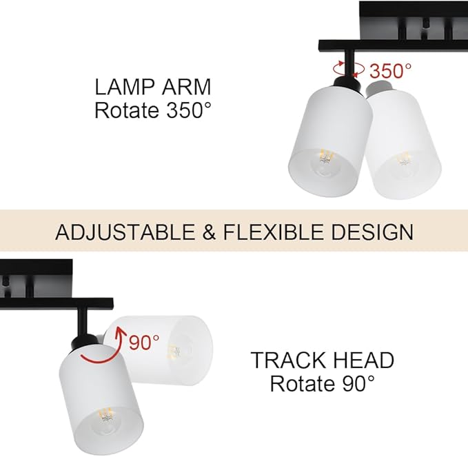 TODOLUZ Adjustable Ceiling Spotlight in Black, 4-Lights Kitchen Island Light Fixtures Ceiling Wall Mount, Track Lighting Kit with Opal White Glass Hallway Dining Room