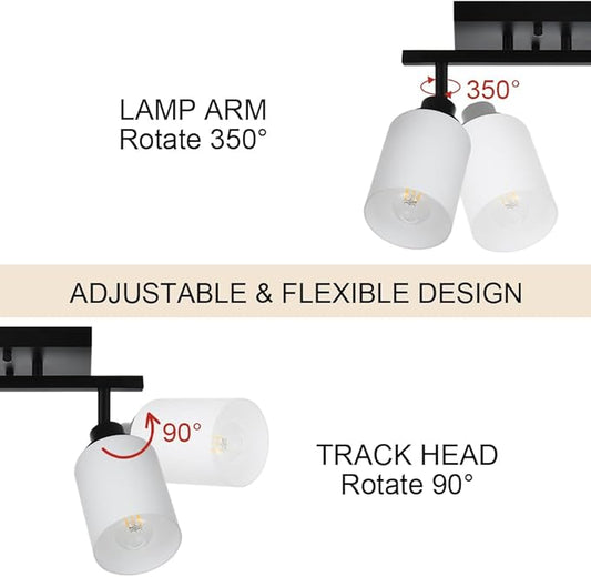 TODOLUZ Adjustable Ceiling Spotlight in Black, 4-Lights Kitchen Island Light Fixtures Ceiling Wall Mount, Track Lighting Kit with Opal White Glass Hallway Dining Room