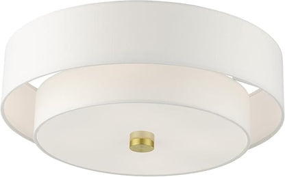 Livex Lighting 51045-12 Meridian Collection 4-Light Semi Flush Mount Ceiling Light with Off-White Hardback Fabric Shade, Satin Brass, 18 x 18 x 9
