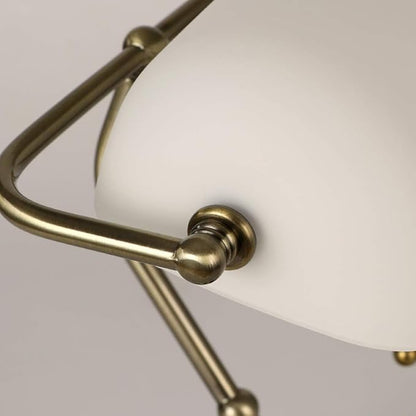 Glass Bankers Desk Lamp with Pull Chain Switch Plug in Fixture,Satin Brass Finish (White)